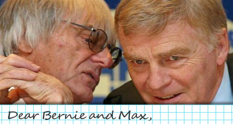  - F1: lettre ouverte à Messieurs Bernie Ecclestone et Max Mosley