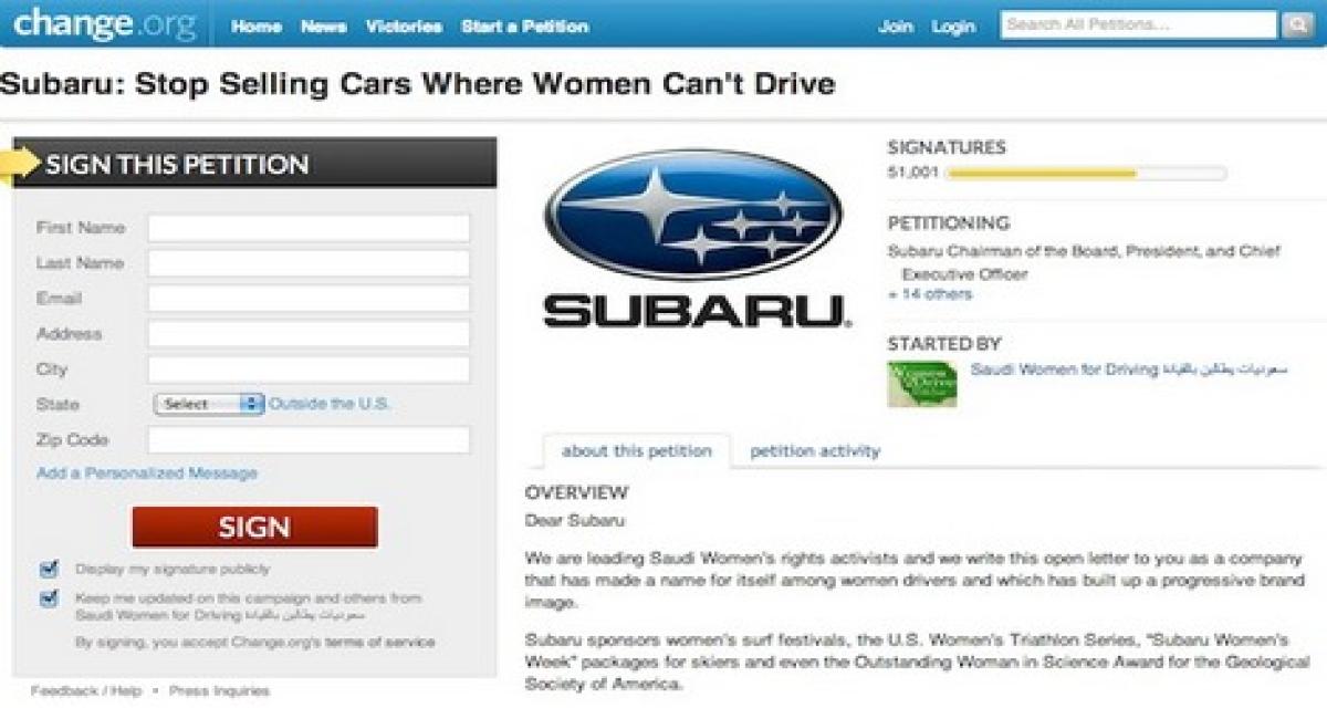 En Arabie Saoudite, des militantes appellent Subaru au boycott