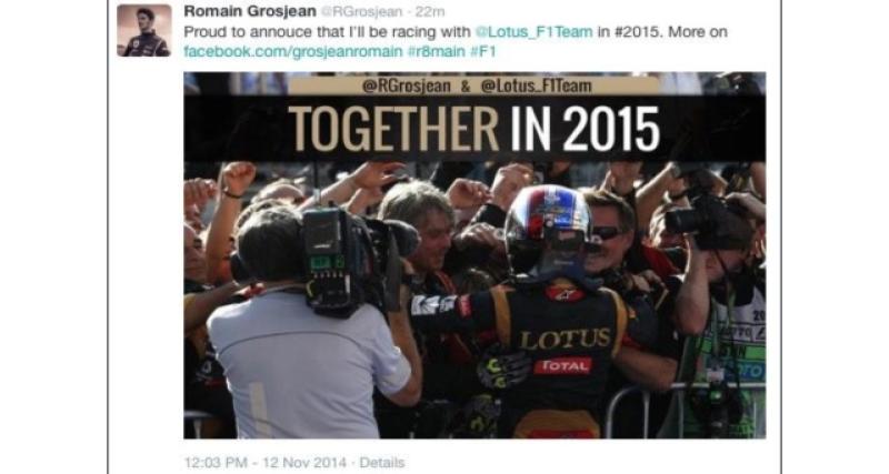  - F1 : Grosjean reste chez Lotus en 2015