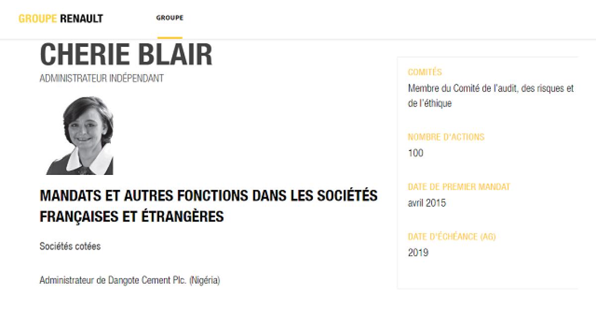 Renault : départ de Cherie Blair et de Lagayette du conseil ?
