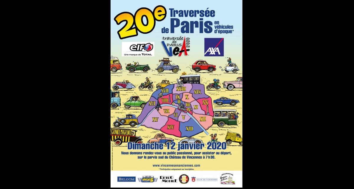 20 printemps pour la traversée de Paris hivernale en véhicules d'époque, le 12 janvier 2020