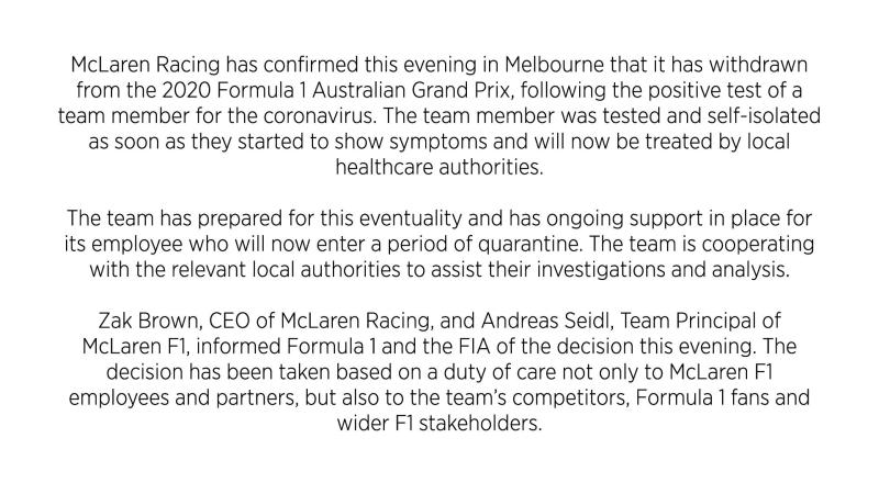  - F1 - Australie 2020 : McLaren se retire, le GP menacé 1