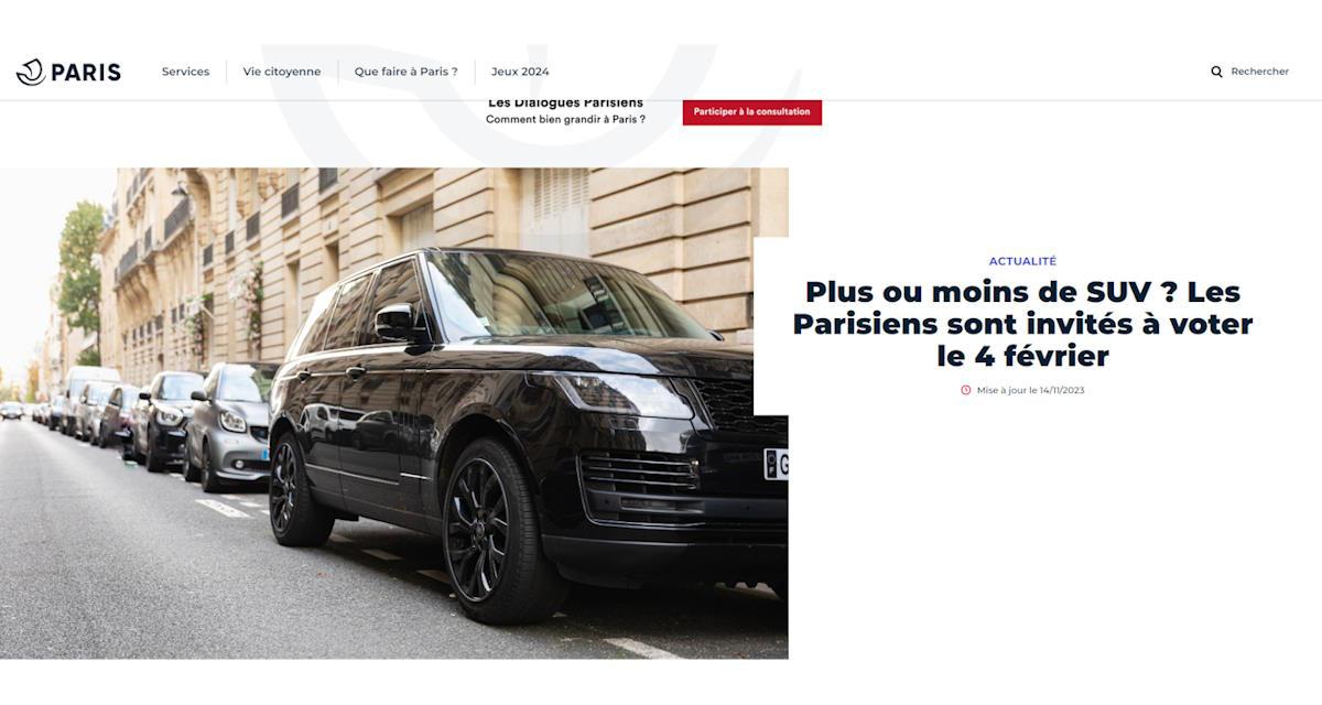 Paris veut une votation contre les SUV